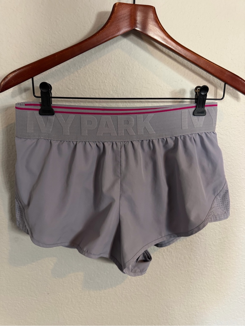 Ivy Park Women's Gray Athletic Shorts with Pink Trim Small
